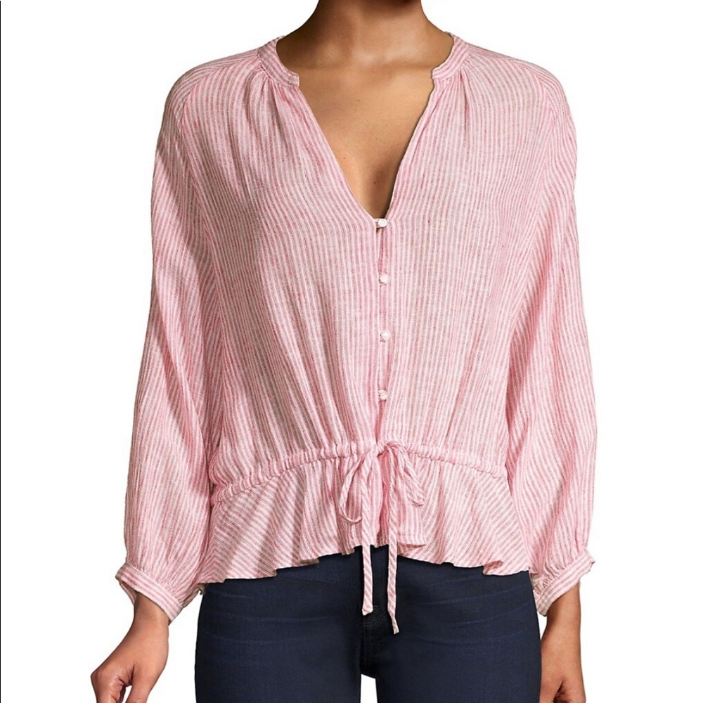 NEW Rails Marti Linen Blend Peplum Top Red Stripe